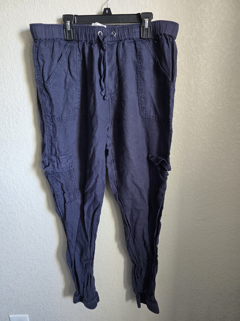 Nicole Miller New York 100% Linen Cargo Jogger Pants Navy Blue - Size XL